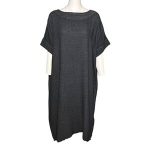 IKIKIZ Gauze Crinkle Turkish Cotton Gray Kaftan Dress Fringe Bottom One Size